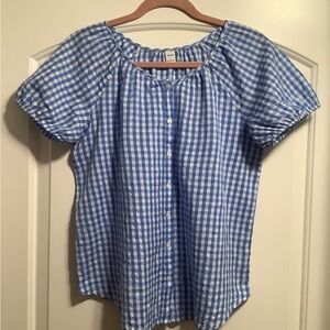 Old Navy blue white gingham puff sleeve top S